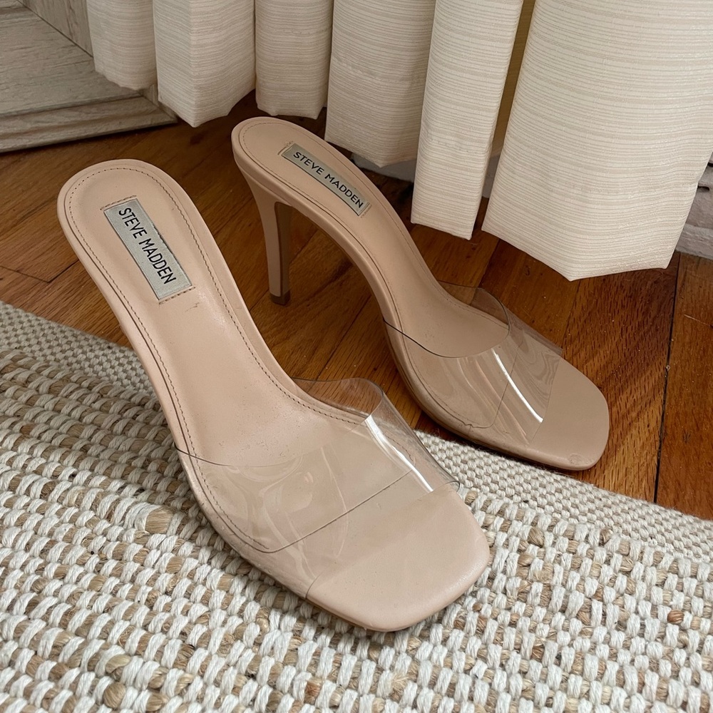 Steve Madden TOLLY SANDAL Clear Nude Mule Heel